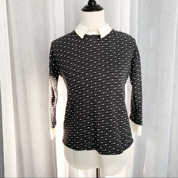 Ann Taylor Twofer Collared Petite SZ Small Sweater Black Cream - Picture 2 of 8